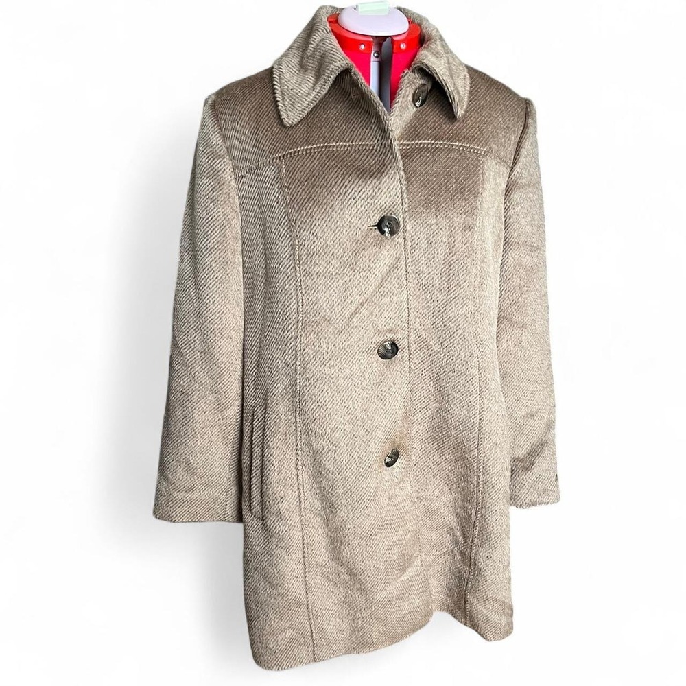 Tan Brown Wool Alpaca Blend Jacket Coat With Collar & Button Closure Size 14W